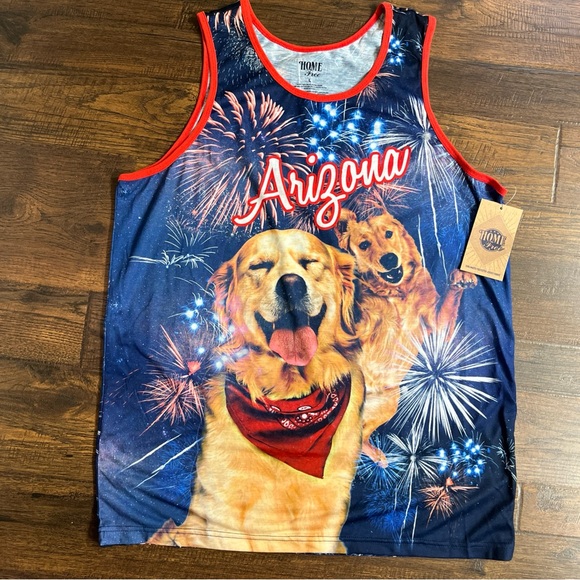 Home Free Men’s State Arizona Fireworks Labrador Muscle Tank Top Size L - Picture 1 of 7
